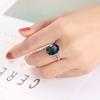 Fashion Female Girl Crystal Blue Stone Ring  Sterling Silver Love Round Zircon Wedding Ring for Women  Girlfriend Gift