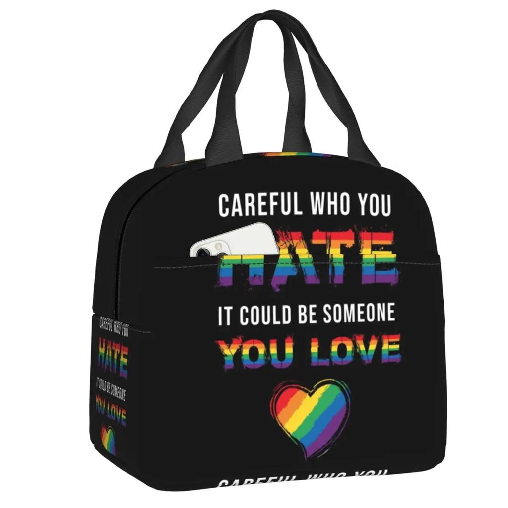 Gay Pride Flag Drip Design Insulated Lunch Bag Women Resuable LGBT Rainbow Lesbian Thermal Cooler Lunch Box Office Picnic Travel
