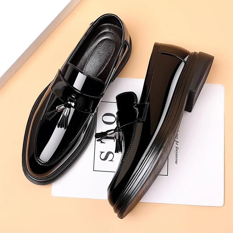 Fashion 2025 Spring Autumn Black Social Shoe Male Pointed Toe Men's Formal Shoes    Trend Party Style Office