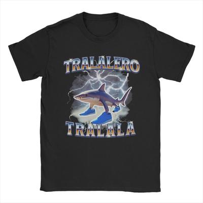 Casual Tralalero Tralala Funny Meme Shark Bootleg T-Shirt Men Crew Neck Cotton T Shirt Italian Brainrot Tees Present Merchandise