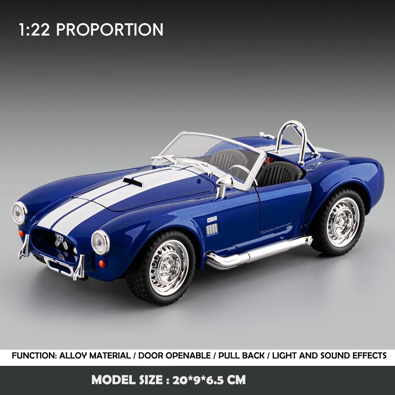Simulation 1:22 Scale Classical Shelby AC Cobra Alloy Car Model with Sound Light Collection Diecast Metal Miniature Voiture