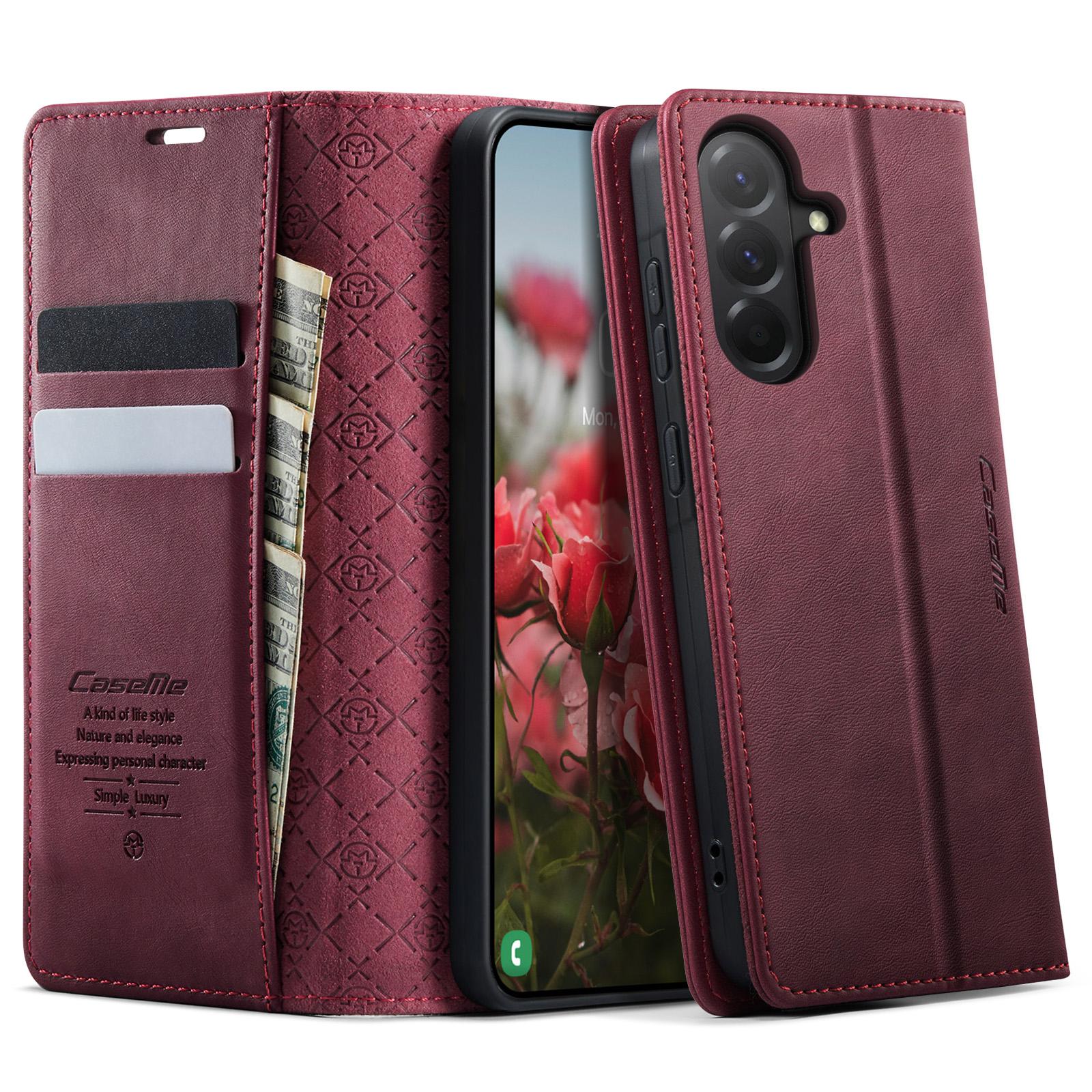 

For Samsung Galaxy A36 5G Case CASEME 033 Series RFID Blocking Wallet Stand Calf Texture Leather Phone Cover Red