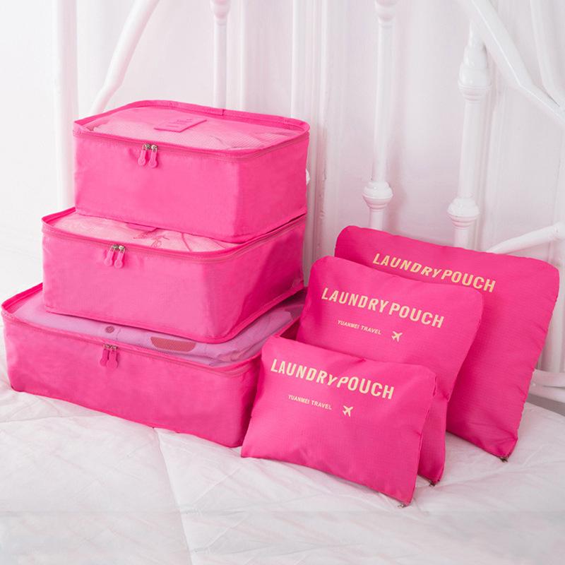 Six-Piece Travel Storage Bag Set for Clothing and Underwear with Four Compartment Suitcase Organizer