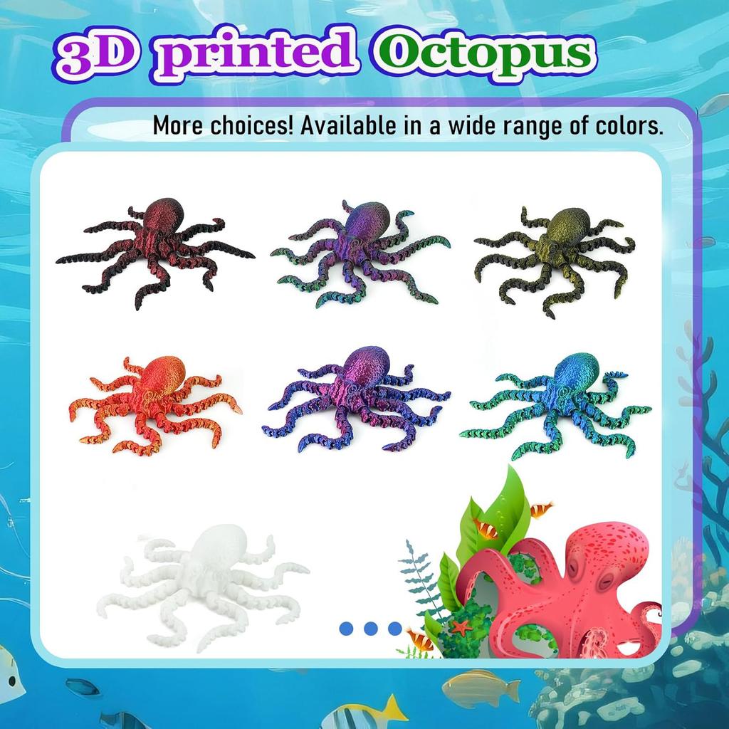 3D Printed Octopus Sea Animal Fidget Toys with Tentacles Stuff Things Flexible Reptiles Action Figures Cool Skeleton 15cm