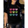 European Size Women'S Casual T-Shirt with Colorful Heart Print - Short Sleeve, Round Neck, Lightweight & Breathable for Casual Attire, Ladies T Shirts