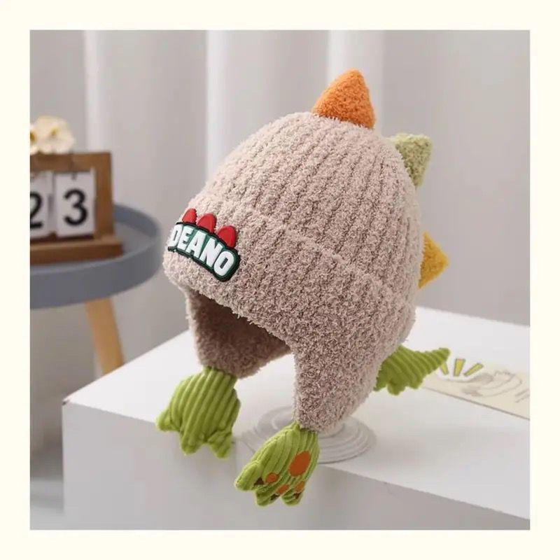 Dinosaur Kids Hat Winter Warm Knitted Earflap Beanie For Children 2-10 Years