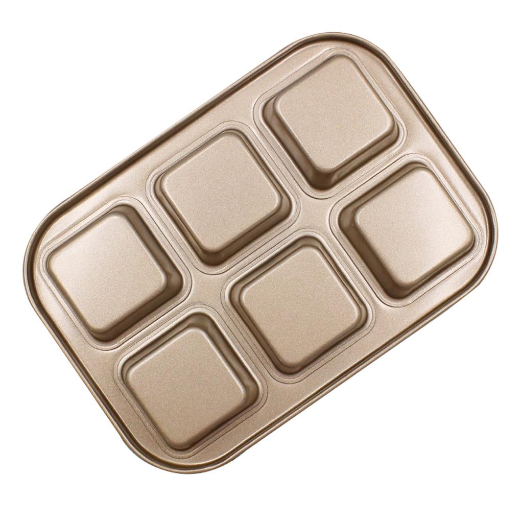 Muffin Cake Pan 6-Cavity Square Non-Stick Cupcake Tray Bakeware for Oven Baking