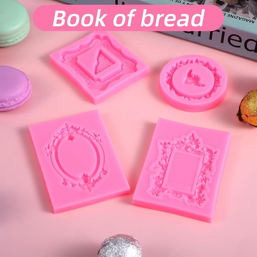 4Pcs Silicone Frame Molds for Chocolate Photo Frame Molds for Crafts Pink Air Dry Clay Molds Silicone Mold for Clay Cupcake Topper Chocolate Candy