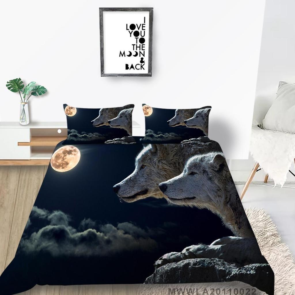 3D Wolf Theme Bedding Set Wolf Pillow Cover Quilt Cover Bedding Set Down Duvet Cover Full Size Single/Double Bed Home Decoration