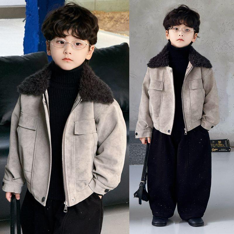 Stylish Thickened Jacket for Boys: Children's Retro Fur-Collared Thickened Cotton Coat