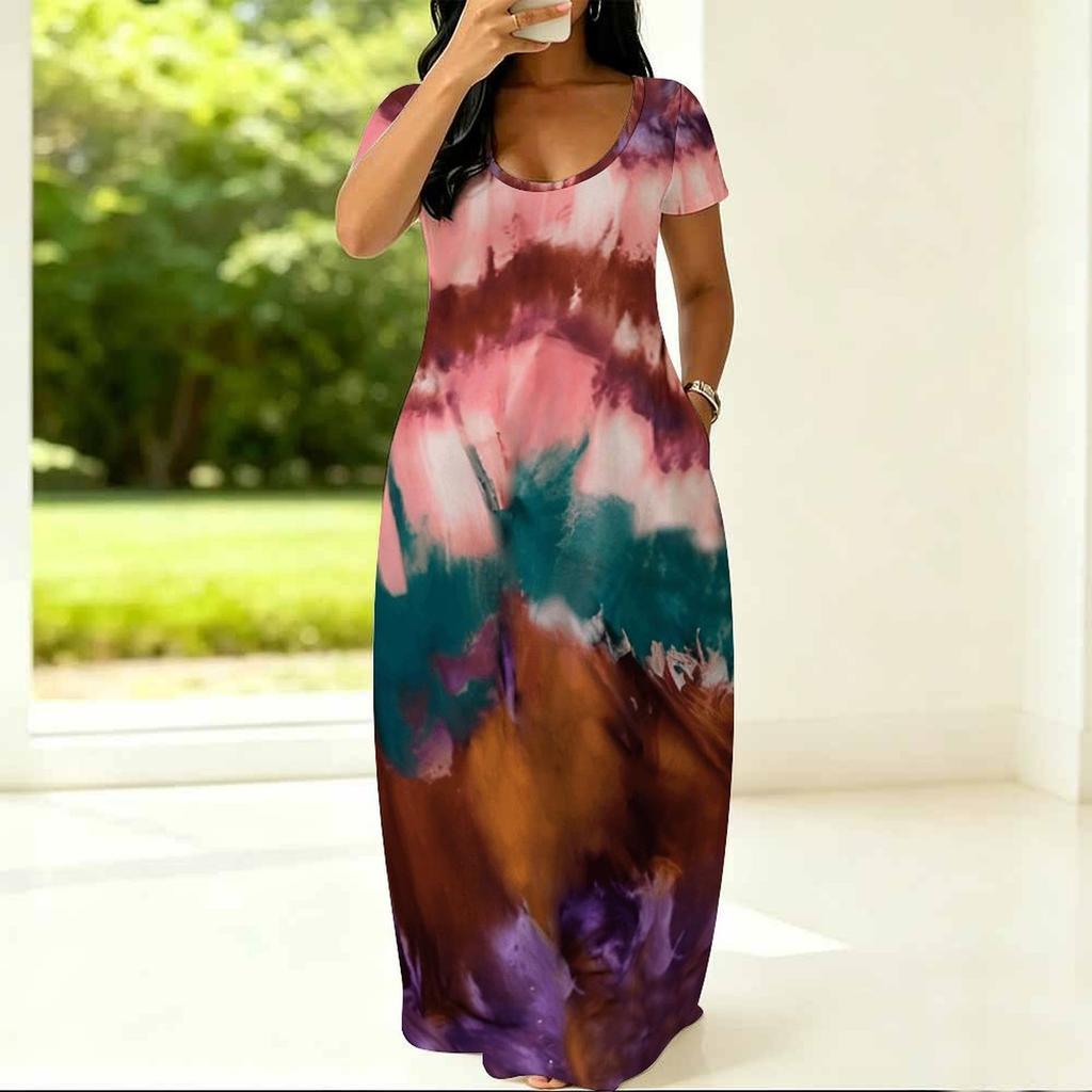 Oversized Ladies Crew Neck Dress Short Sleeve Soft Fabric Garment For Summer Picnic And Daily Casual Use
