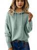 Women's Solid Color Hooded Drawstring Sweater - Long Sleeve Brushed Top