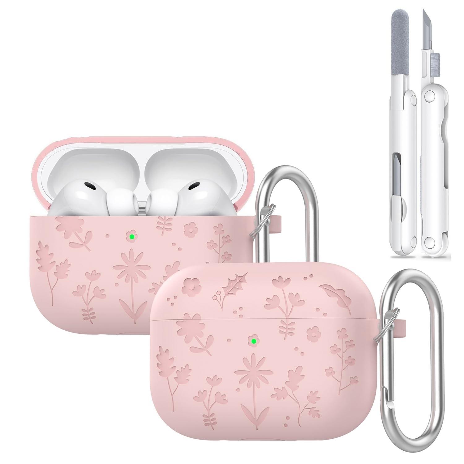 

Для AirPods Pro 3 Чохол для навушників Силіконовий з гравіюванням квітки Для AirPods Pro 3-го покоління Чохол з набором для чищення для AirPods Pro 3 For AirPods Pro 3 рожевий