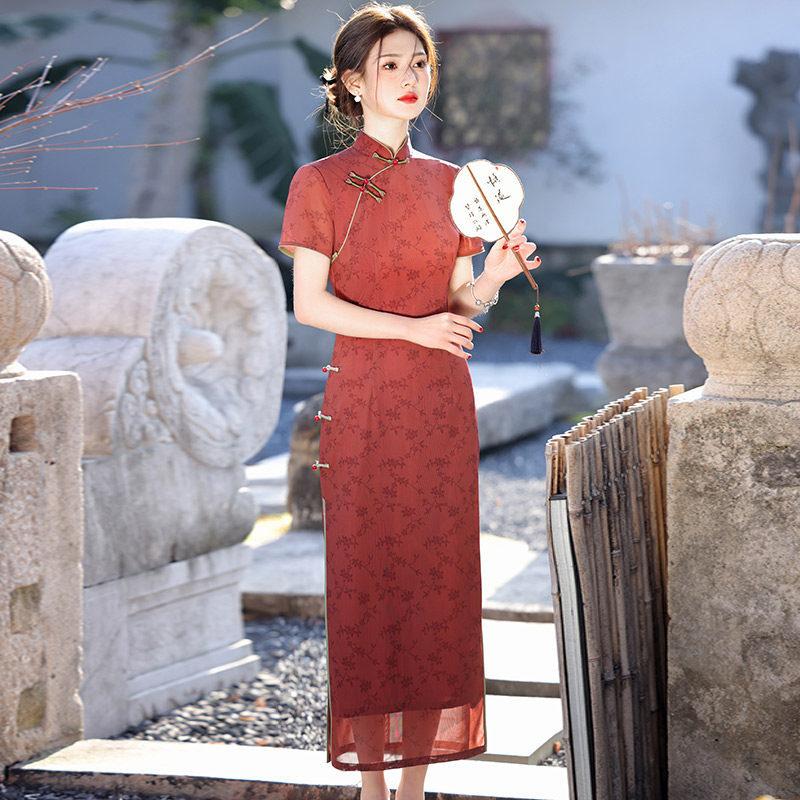 Red national style, new Chinese Suzhou long cheongsam, improved young 1011 new women's high-end sense, daily wear