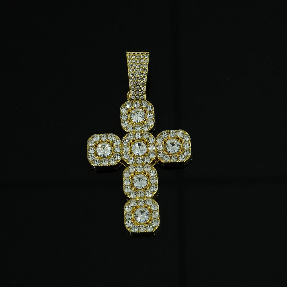 Wish Personality Big Diamond Cross With Cuban Chain Men'S And Women'S Pendant Hip Hop Rap Necklace