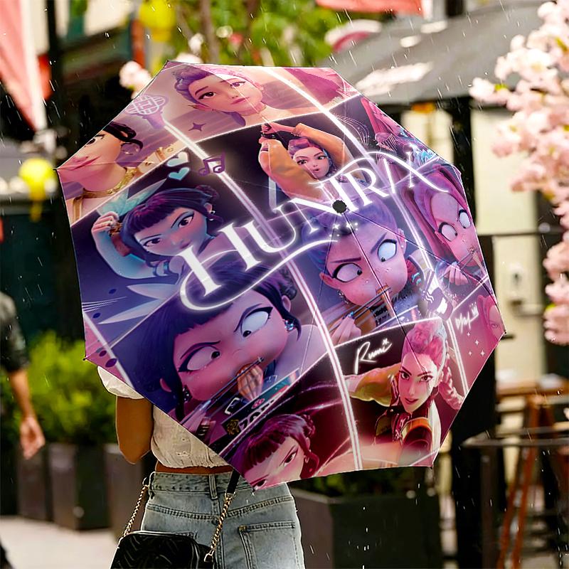 Ombrello KPop Demon Hunters con Stampa Apertura/Chiusura Automatica - Design Pieghevole Portatile - Uso Quotidiano per Viaggi/Outdoor - Regalo per Compleanno