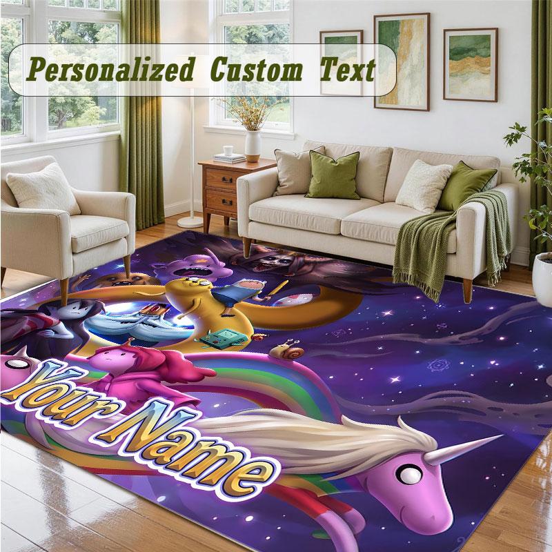 Crystal Velvet Square Rug Custom NameAdventure Time cartoon Pattern Non Slip Home Floor Decor Rug