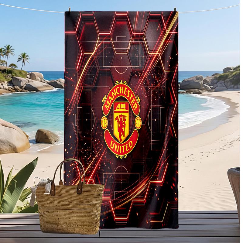 Manchester United Bedrucktes Strandtuch Schnelltrocknend Weiches Handtuch Tragbare Große Rechteckige Stranddecke für Reisen Schwimmbad