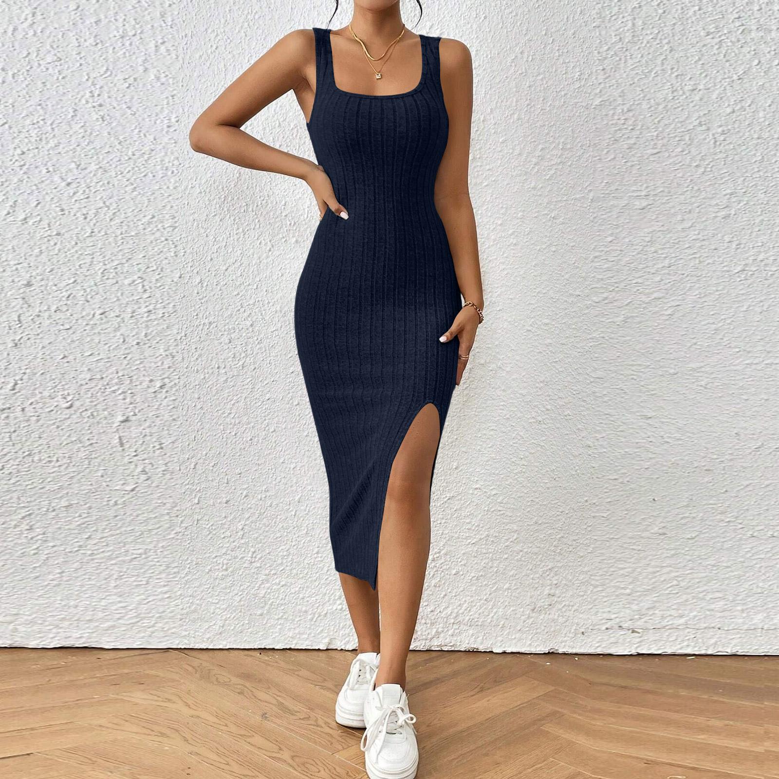 

Women s Fashion Color Sleeveless Dress XL Темно-синій