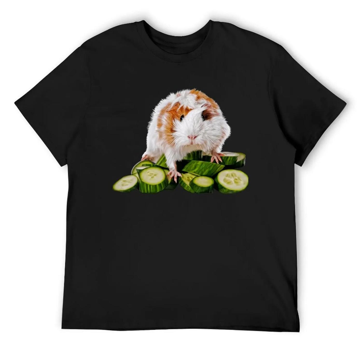 

Guinea pig on cucumbers T-Shirt summer top shirts graphic Clothing cute clothes t shirts men XXXXXL чорний