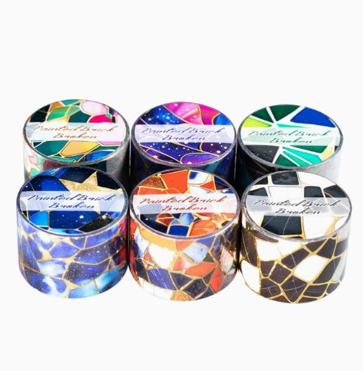 

6pcs DIY Decoration Adhesive Tapes Japanese Broken shadows of colored bricks Washi Tapes Masking Tapes stickers stationery