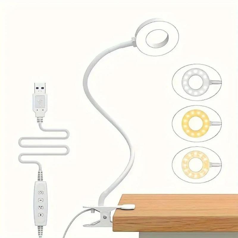 Flexible Gooseneck LED Reading Book Light with Clamp, 3 Color Temperature Circular Night Lamp for Bedside Travel Office