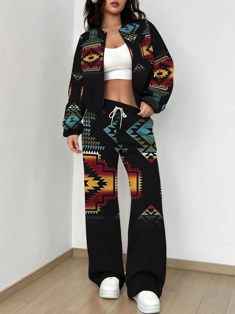Bohemian Style Explosive Set Autumn and Winter New European and American Women's Clothing Ethnic Style Printing Women