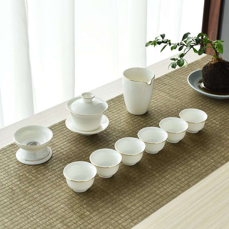 Lamb Fat White Porcelain Gongfu Tea Set - Customizable Tea Cups & Business Gift