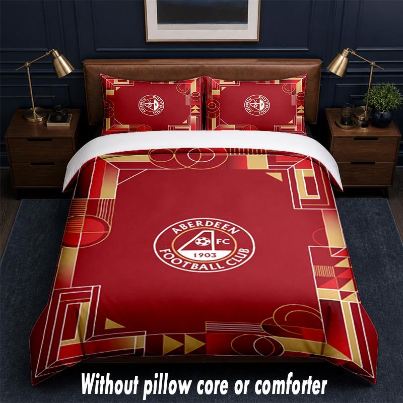 Aberdeen FC Design Bed Bedding Set 1 Duvet Cover + 2 Pillowcases Soft Breathable Household Bed Linens