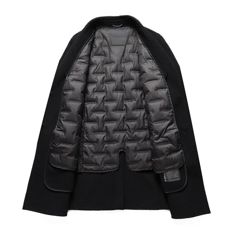 Brand New 100 Wool Lapel Double-Faced Tweed Coat Men's Long Down Detachable Liner Wool Coat Overcoat for Male