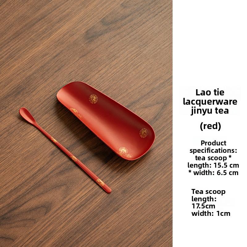 Chinese Handmade Old Iron Lacquerware Tea Set Accessories Tea Spoon