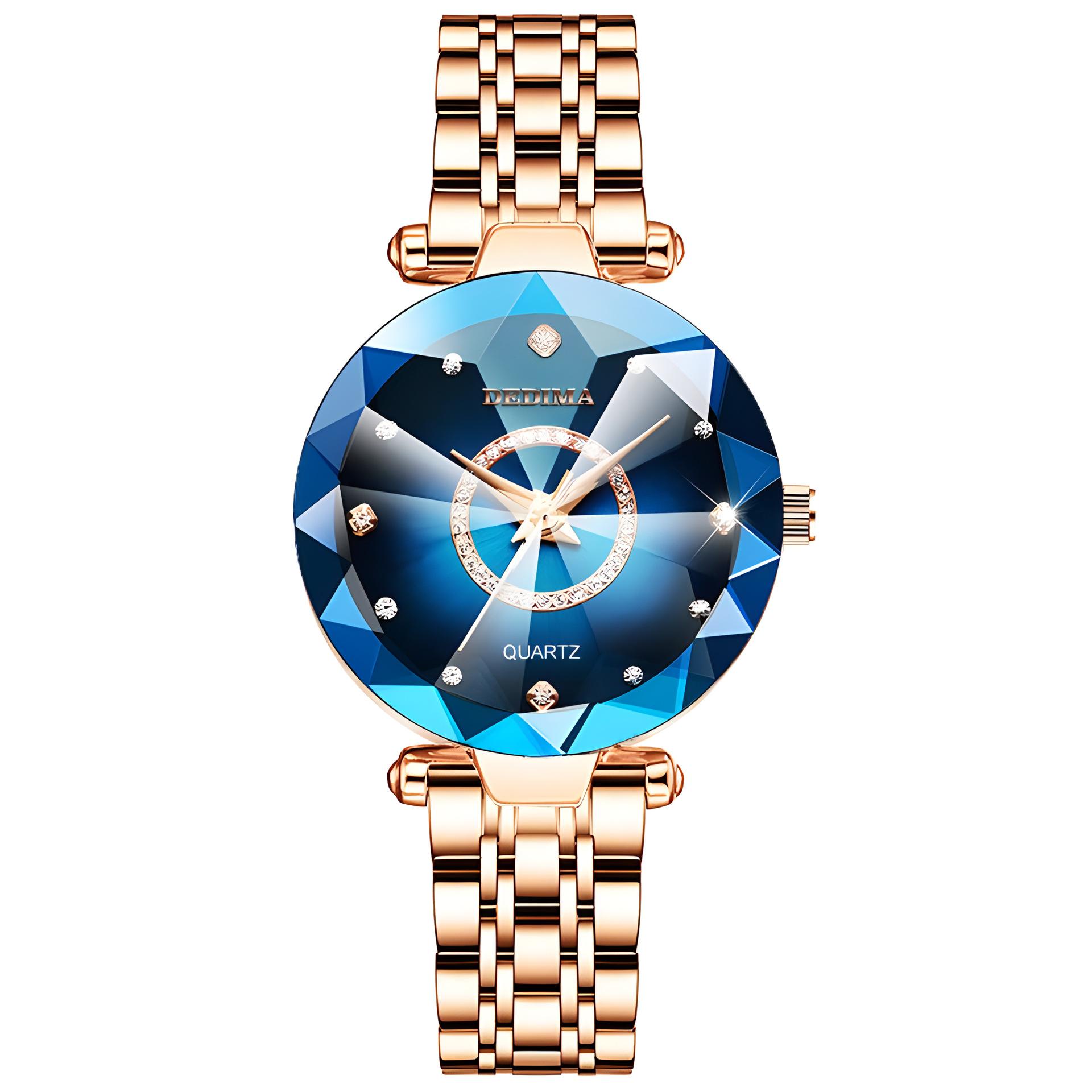 

Синие модные женские часы Star Bright Diamond Glass Mirror Solid Steel StrapLadies Waterproof Watch Rose Gold Luxury Clock синий