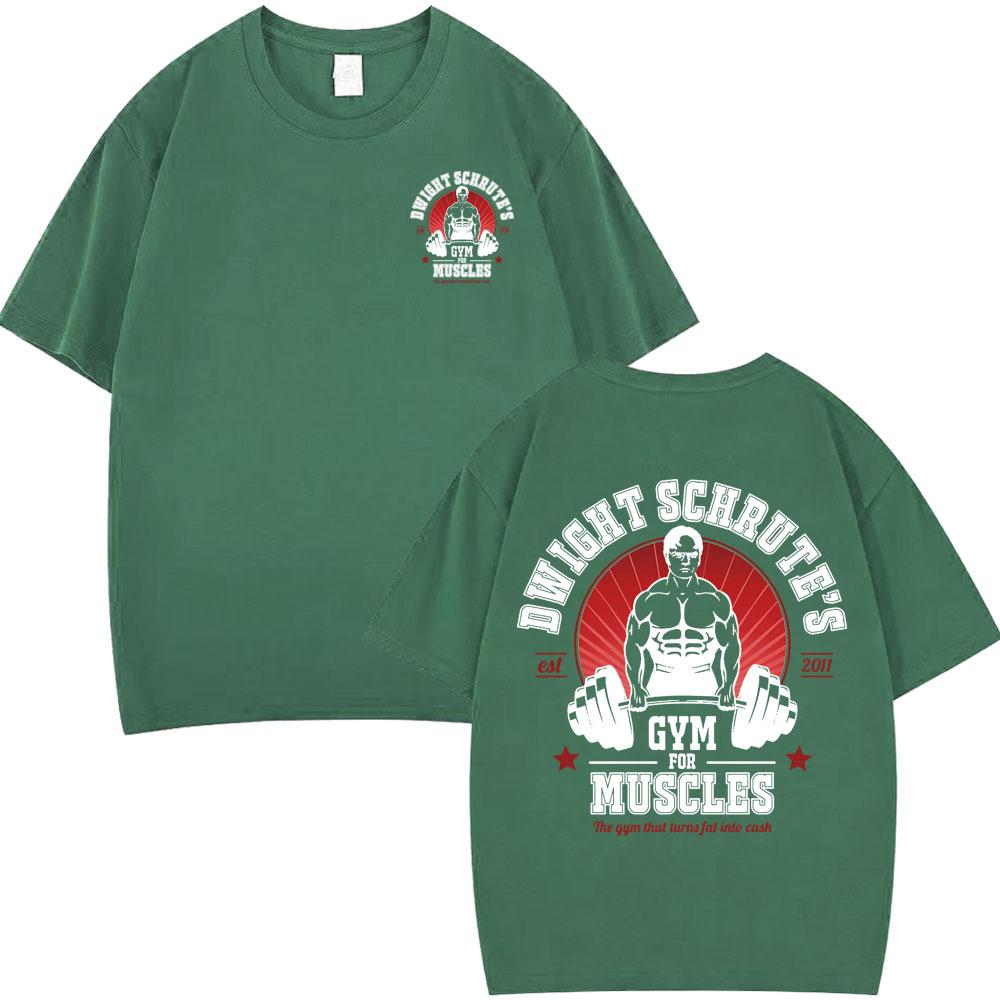 Dwight Schrute Gym for Muscles Doublesided T Shirt Tv Series The Office Michael Scott Hiphop Casual T Shirts Men Cotton Tees