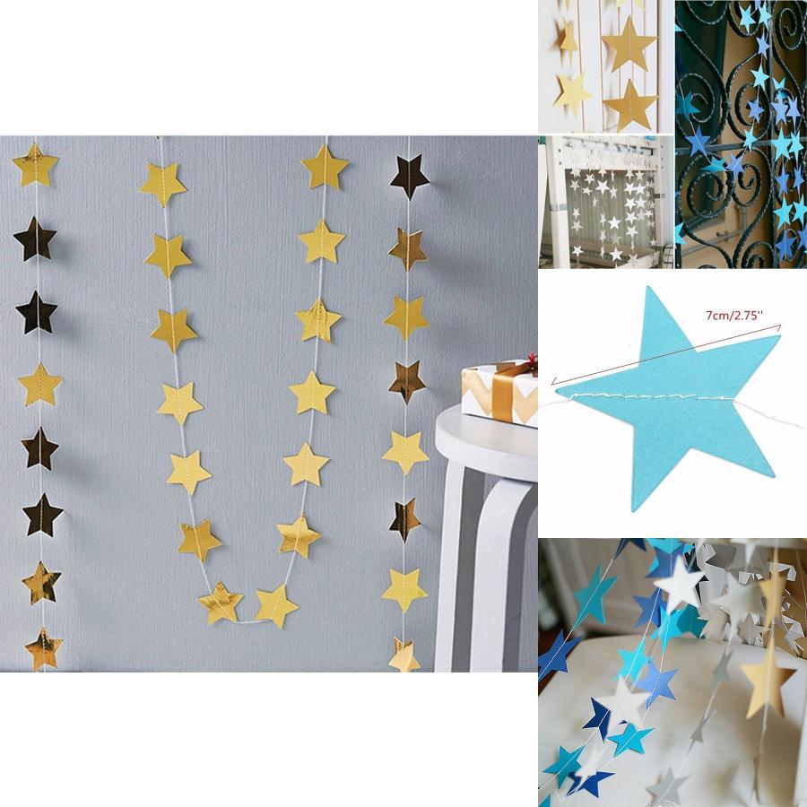 High-quality Star Paper Garland In Gold Silver And Blue For Festive Celebrations