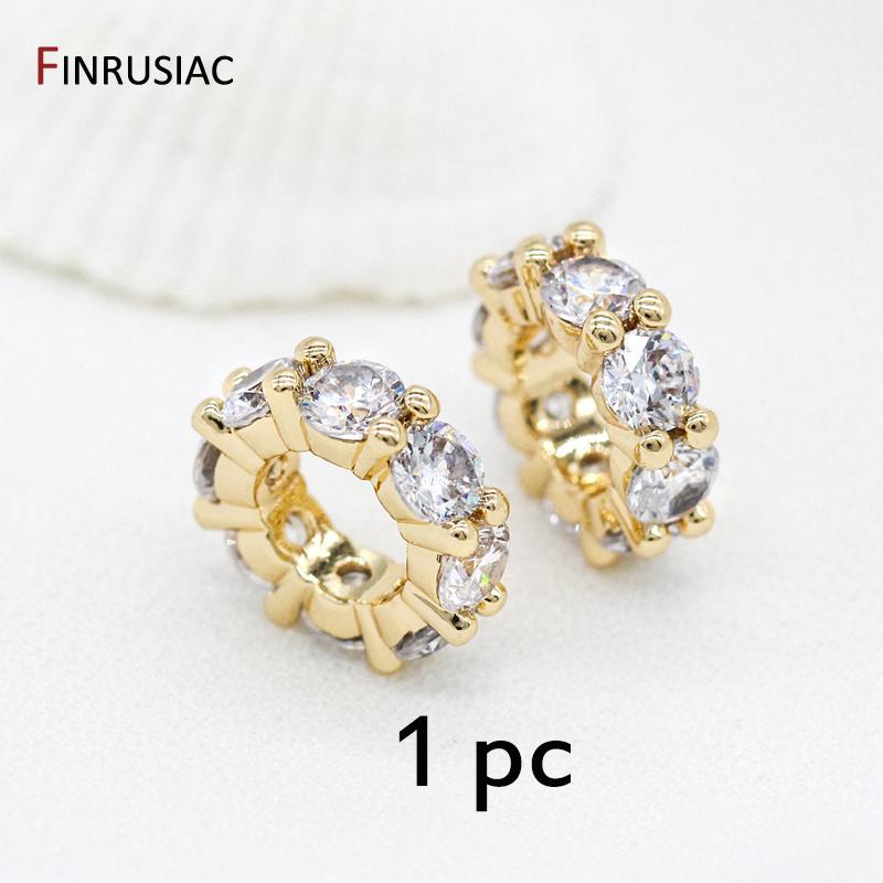 

10mm 14K Gold Plated Brass Zircon Rhinestone Rondelles Crystal Bead Loose Spacer Beads for DIY Jewelry Making Accessories
