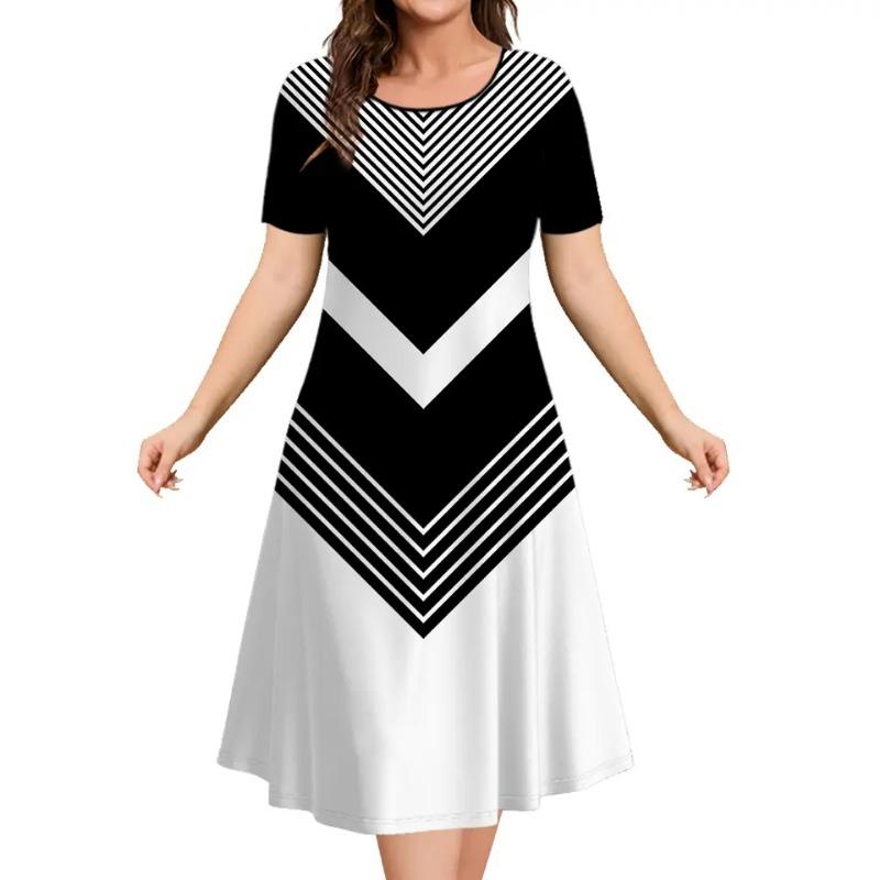 Oversized Summer Women's Short Sleeve Dress Plus Size Women's Loose Short Dress Casual Printed Fashion Party Dresses