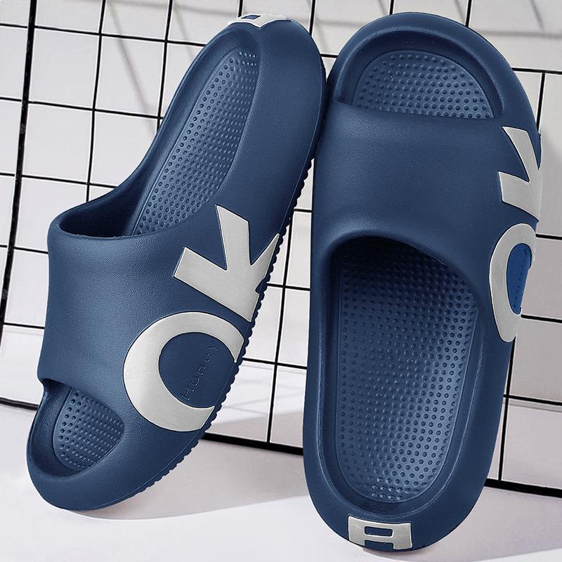 Herrensandalen und -slipper, bedruckt mit Buchstaben, lässige und modische Anti-Rutsch-Slipper mit offener Zehenpartie und dicker Sohle, geeignet für in