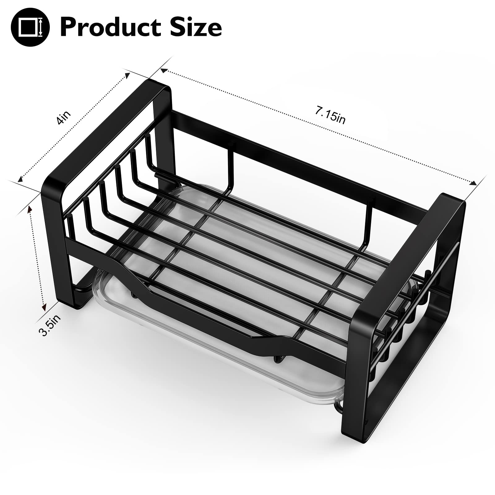 

Держатель для губки для кухонной мойки Caddy, дозатор для мыла, столешница со съемным поддоном для слива чёрный