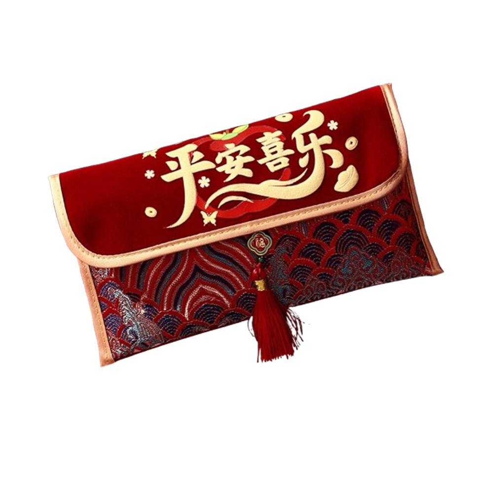 Embroidery Cloth Red Envelope Thickened Blessing Words Red Pocket Traditional With Tassel Gift Envelopes Chinese New Year