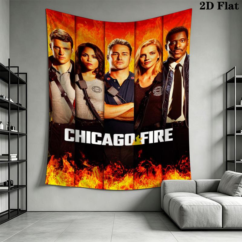 Chicago Fire Wall Tapestry Aesthetic Wall Hanging Printed Fabric Blanket Decorative Tapestries for Bedroom Living Room Home Decor