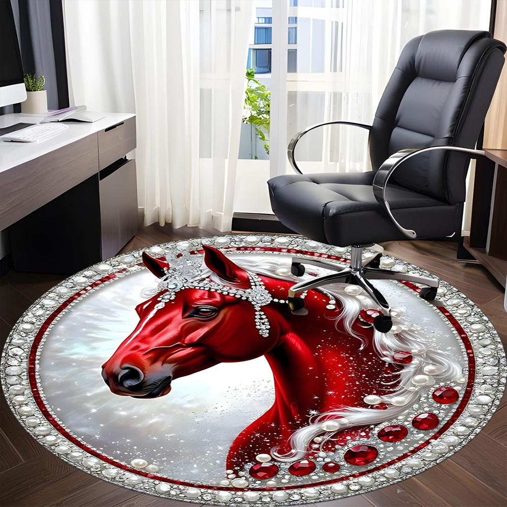 1pc Jeweled Horse Office Round Rug, Non-slip, Soft and Durable Office Rug for Interior Decoration, Perfect for Office, Beautiful Decoration Yy26032400