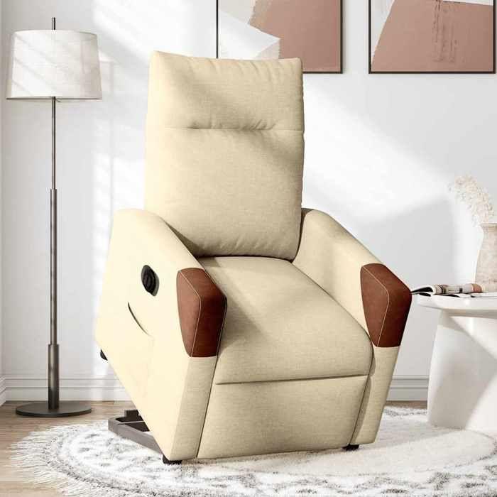 VidaXL Fauteuil inclinable électrique crème tissu 3324026