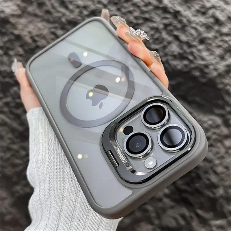 Luxuriöse, magnetische, stoßfeste Telefonhülle für iPhone15 14 13 12 11 Pro Max Plus Funda Standglaslinsenschutz Rückseite