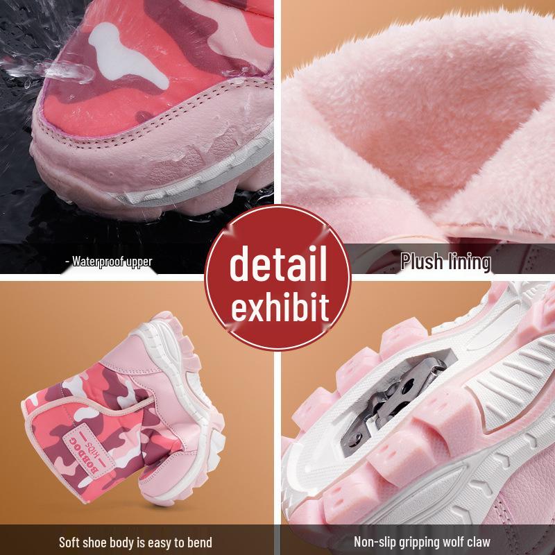 Babudou Jungen 2025 Winter Fleecegefütterte Baumwoll-Schneestiefel - Wasserdicht, Kältefest, Nordost-Stil für Kinder