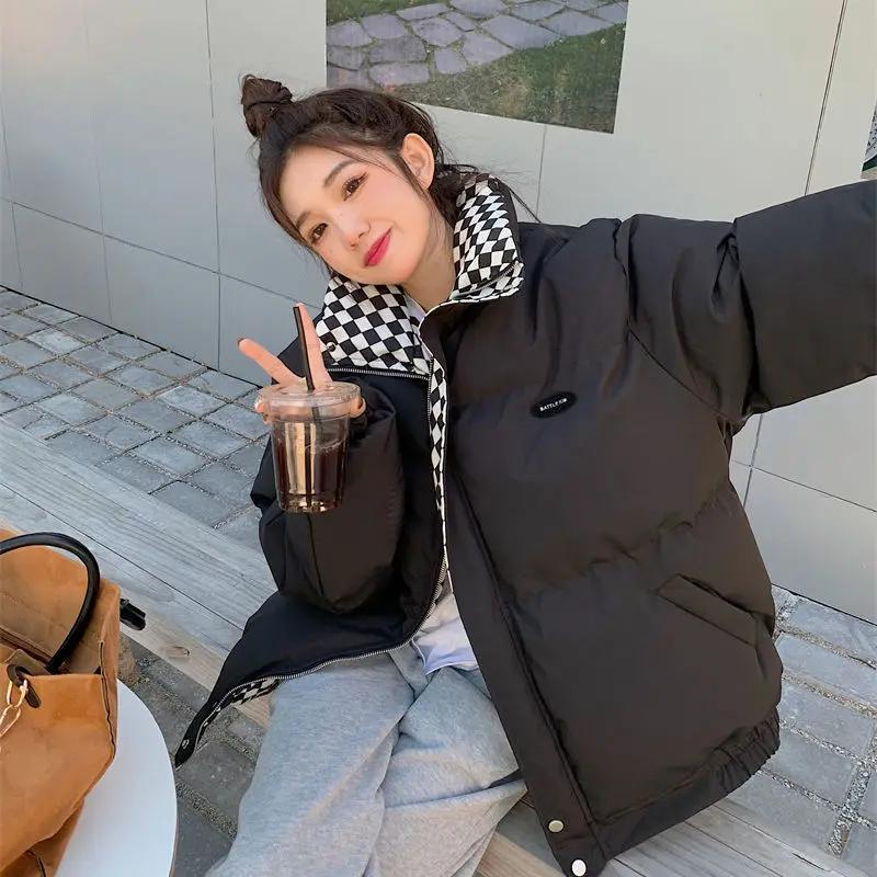 Vinter Dunjakke Bomullsjakke Dame Glidelås Løs Polstret Kåpe Dame Ensfarget Fortykket Varm Boblejakke Parkas Jakker