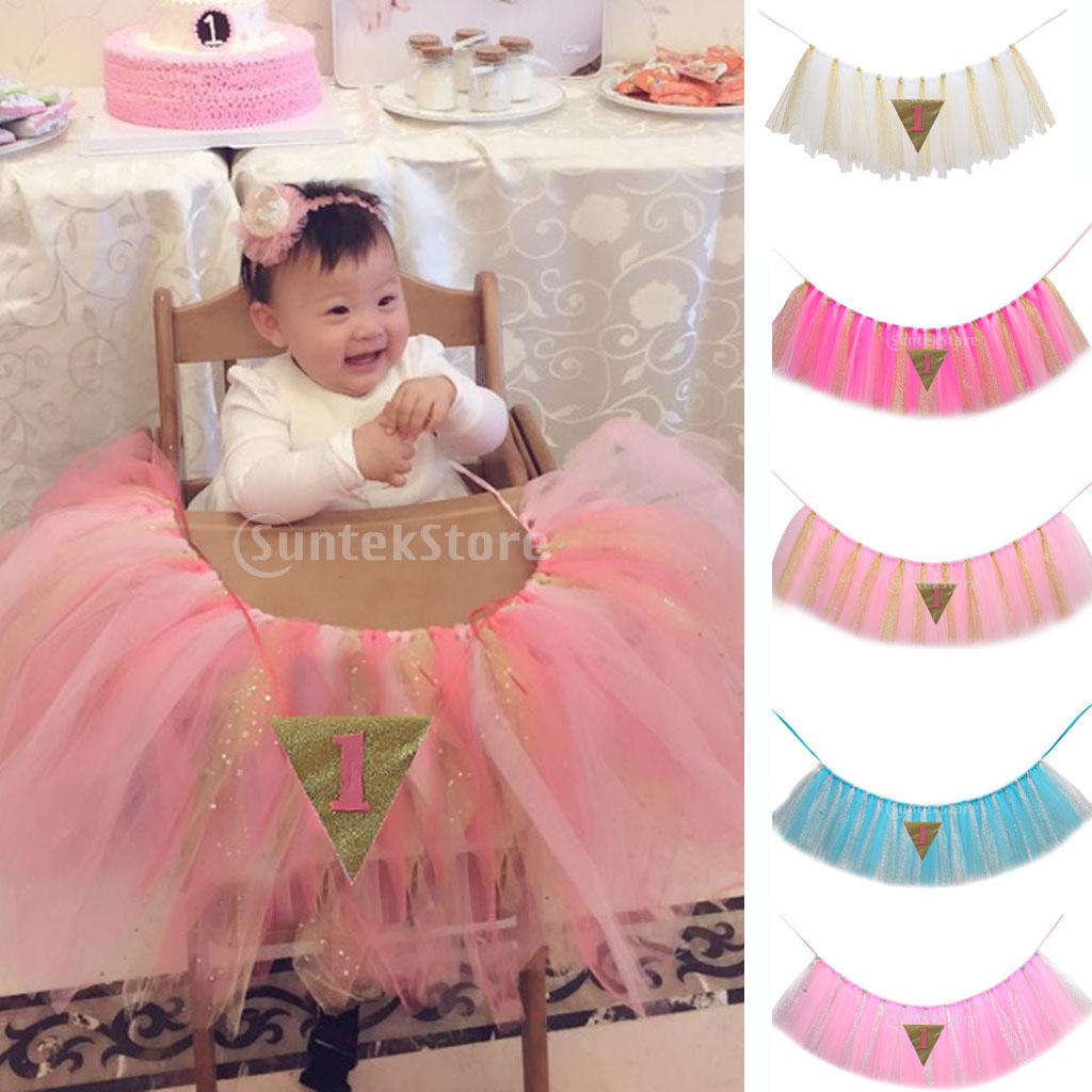 Baby 1st Birthday High Chair Tutu Skirt Tulle Table Skirt Party Decor