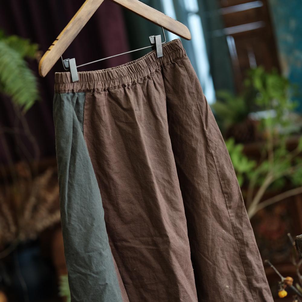 Винтажная лоскутная хлопково-льняная юбка кофейно-зеленого цвета с необработанным краем и широким подолом One Size