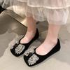2025 summer new fashion versatile casual shoes rhinestone bow famous slow style pointed head not tired feet single shoes women