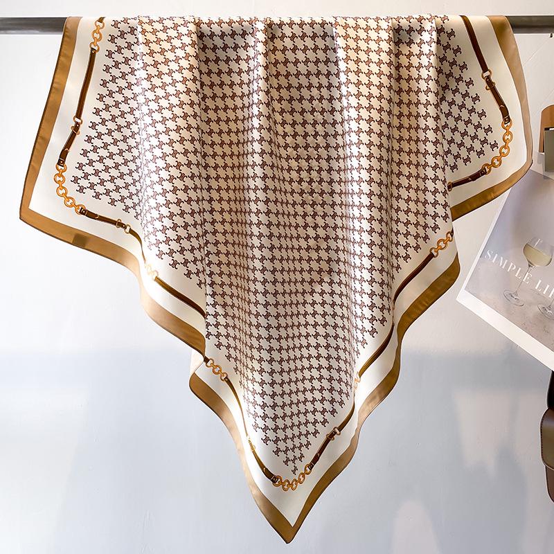 

Полосатый твиловый шелковый шарф: Большой квадратный платок и солнцезащитный дорожный головной платок - 90 см, идеально подходит для весны и осени 90x90cm