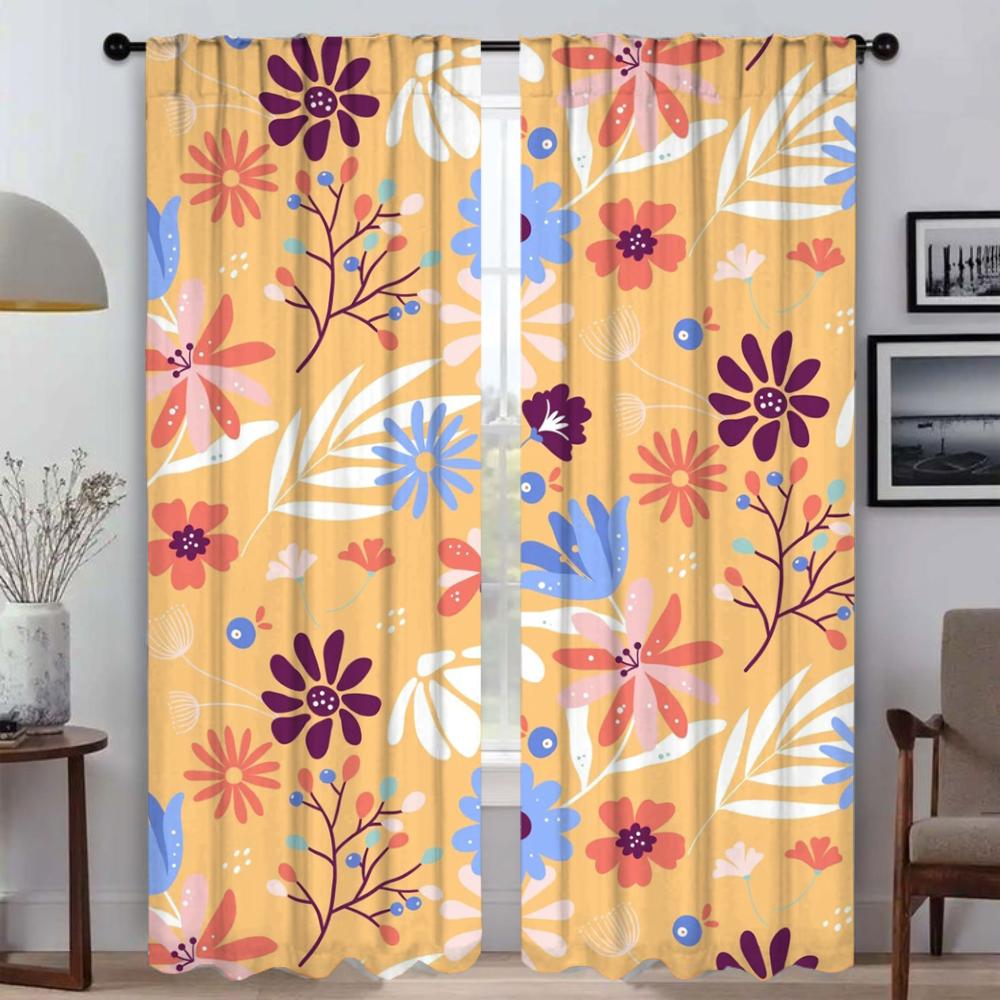 Frische Blumen in Farbe Vorhänge für Wohnzimmer Vorhang Raumteiler Halloween Dekoration Heiminterieur Vorhänge 2 Stück Jalousien